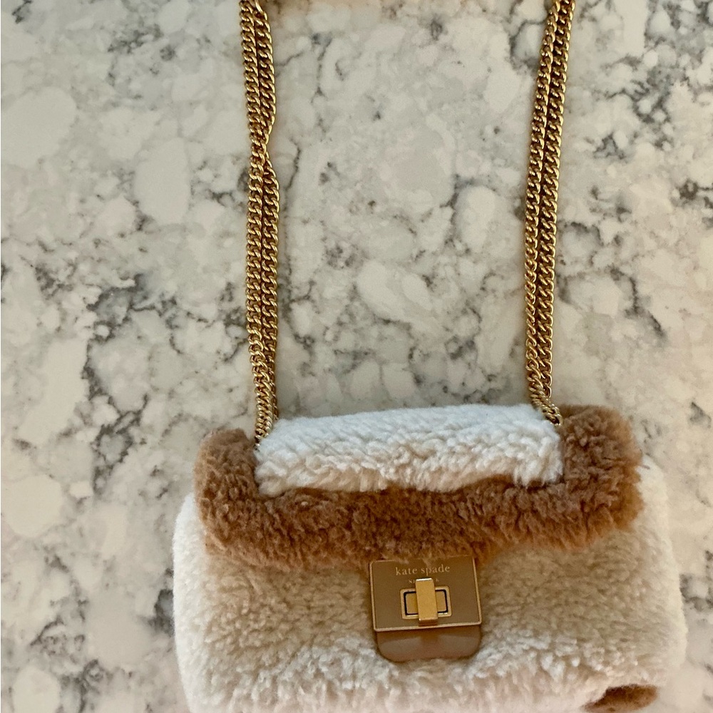 Kate Spade Shearling  Convertible Crossbody Bag with Gold Chain